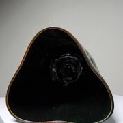 Vintage blue-green handcrafted pottery vase with incised tribal design by Eseka Pottery