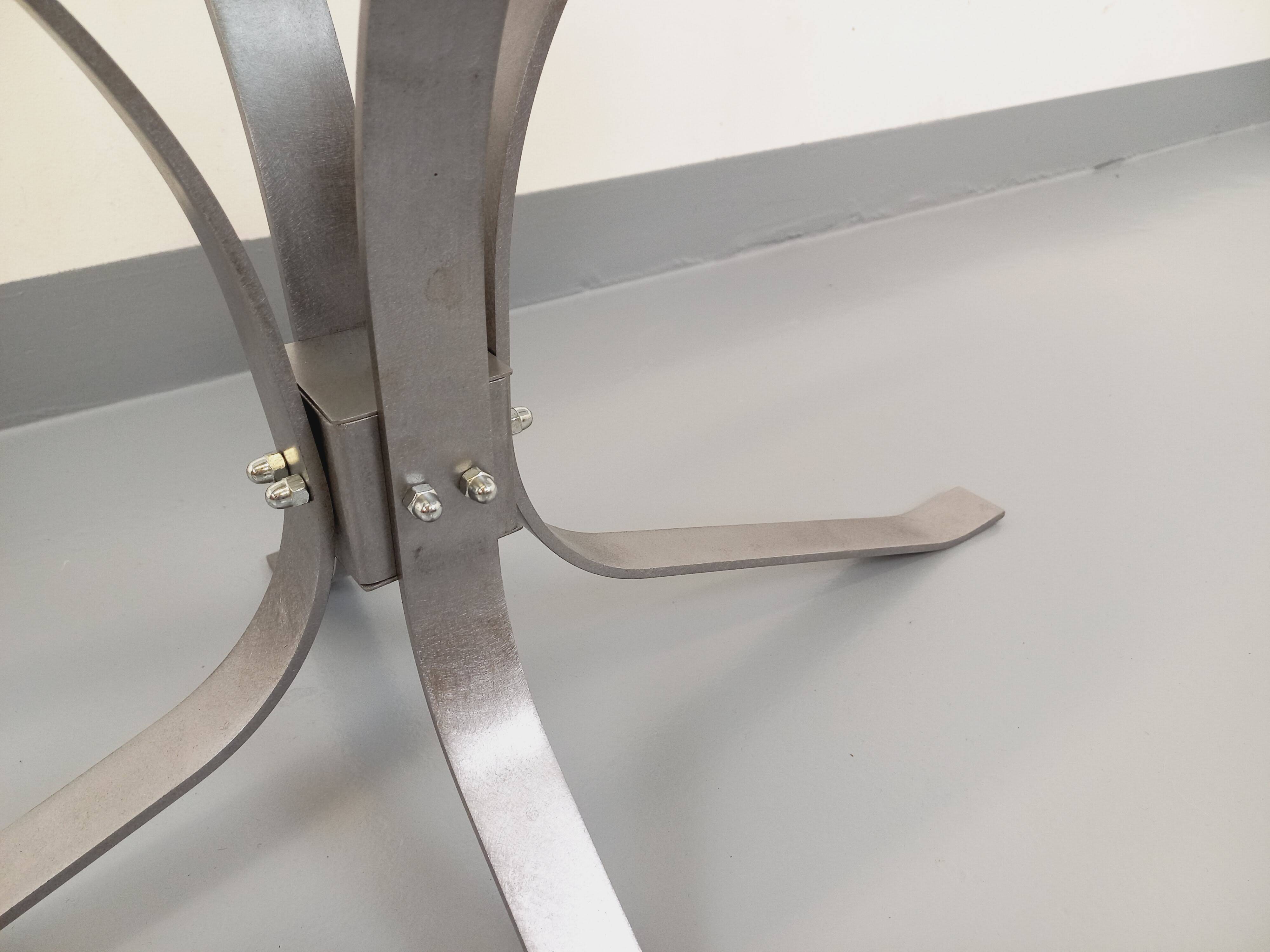 Vintage Rounded Rectangular Oval Coffee Table in Glass and Chromed Metal from the 70s