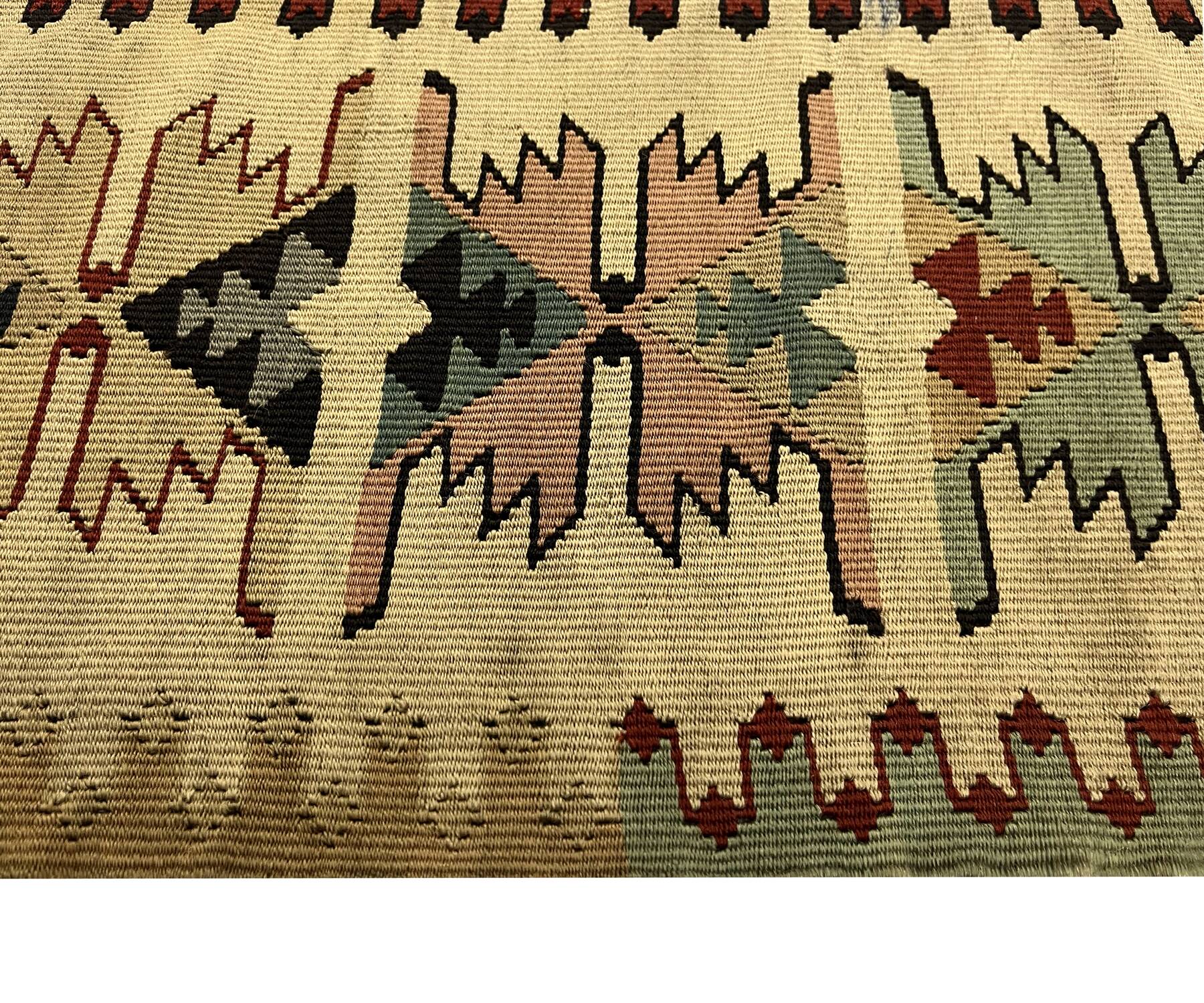 Antique 1900s Burgundy Kilim Rug, Square Wool Flatweave Carpet 143 x 161 cm