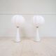 Pair of mid-century opaline glass table lamps with cotton shades by Bergboms, Sweden, 1960.