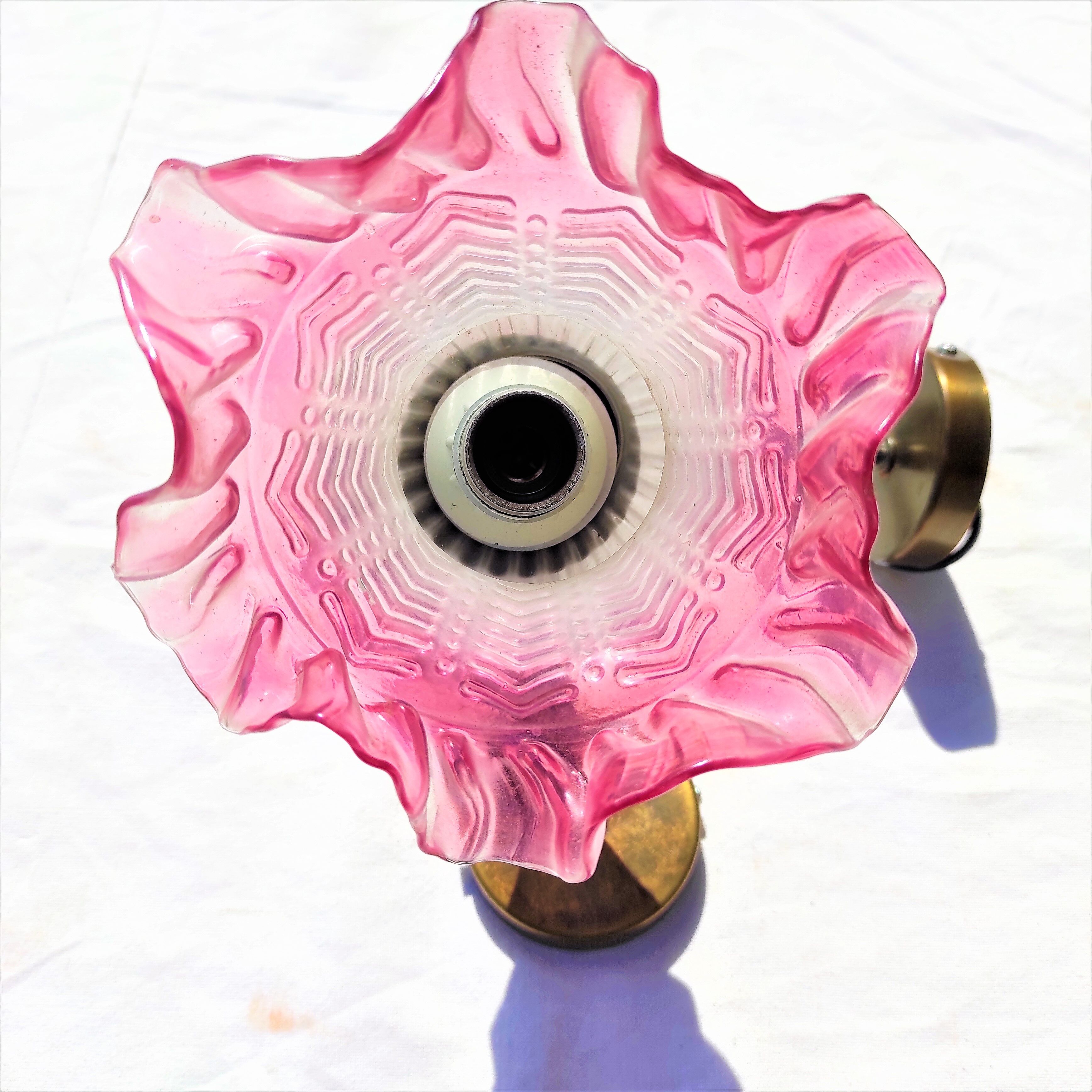 Sconces with tulip colored pink support color old gold 1 pair around 1970