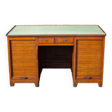 Wooden desk with curtains and sliding drawers, storage unit, vintage desk