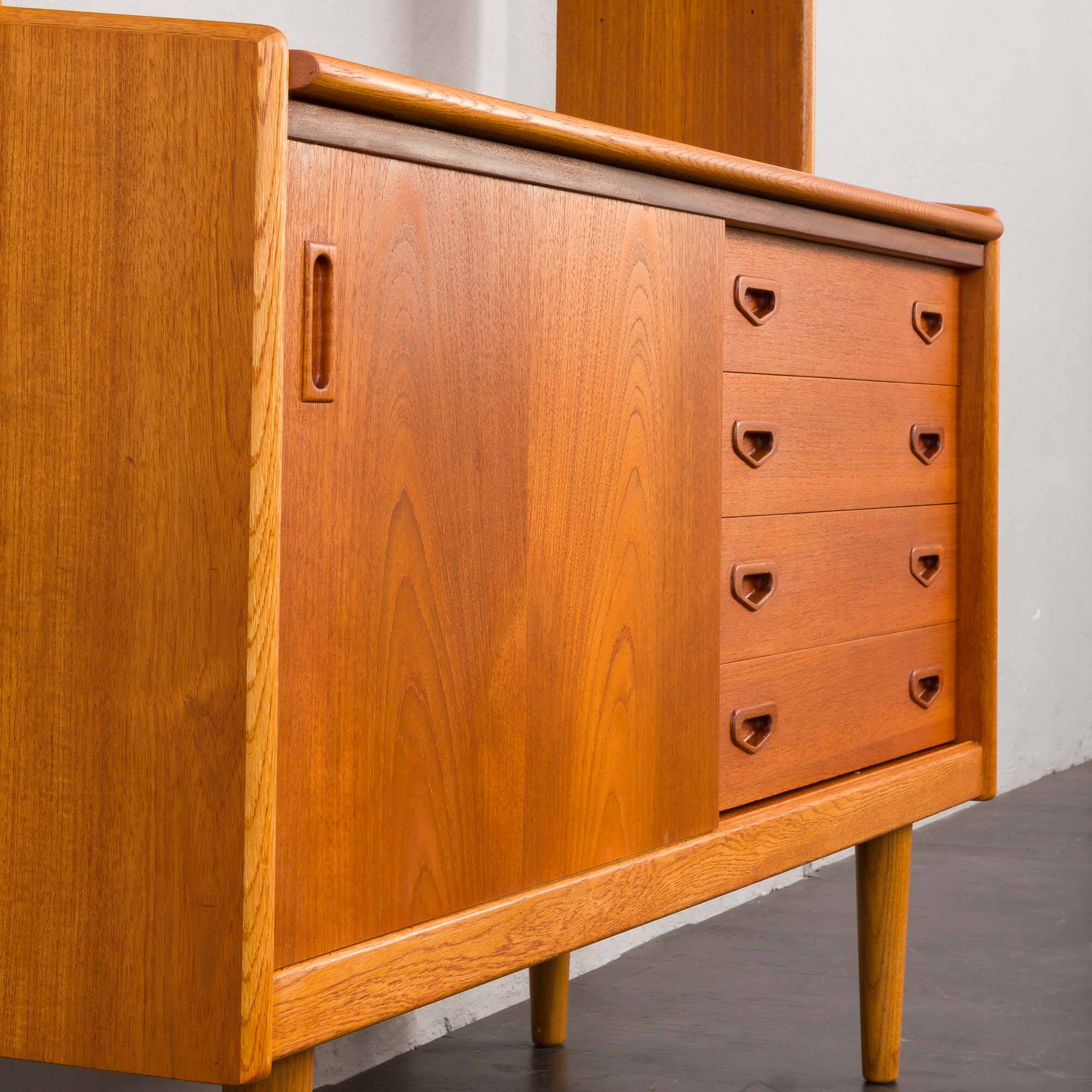 Danish vintage teak bookcase with a hidden desk, 1960s