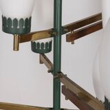 Vintage 50's chandelier in brass, green metal and glass italian design