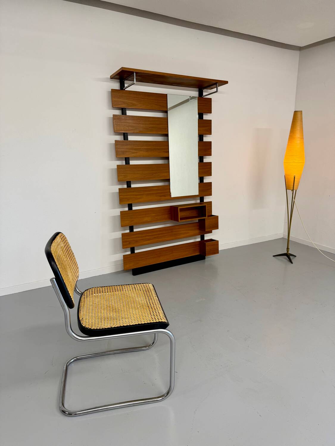 Scandinavian design teak wall unit with entrance door from the 70s