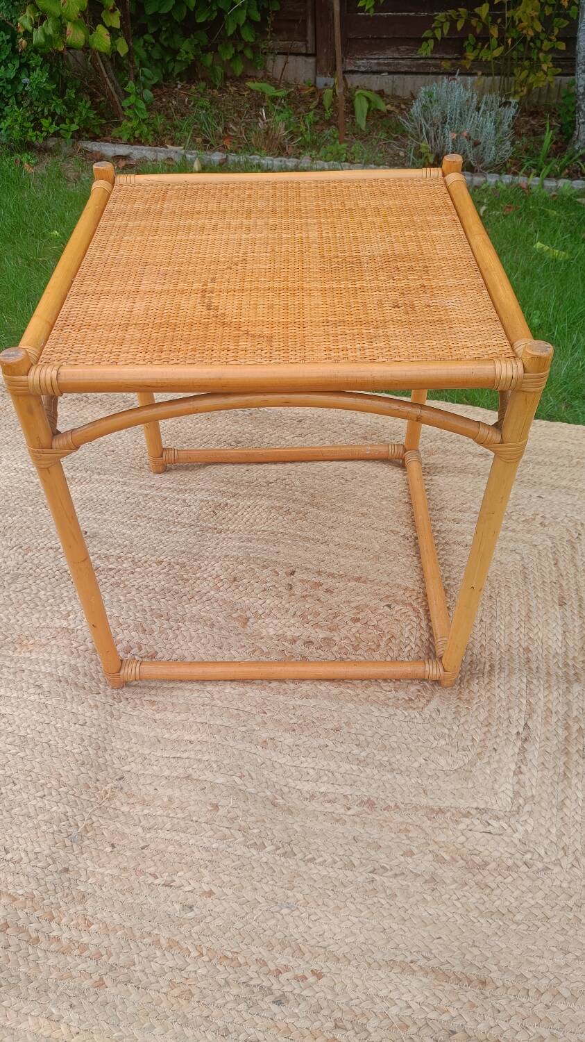 Vintage rattan and wicker coffee table