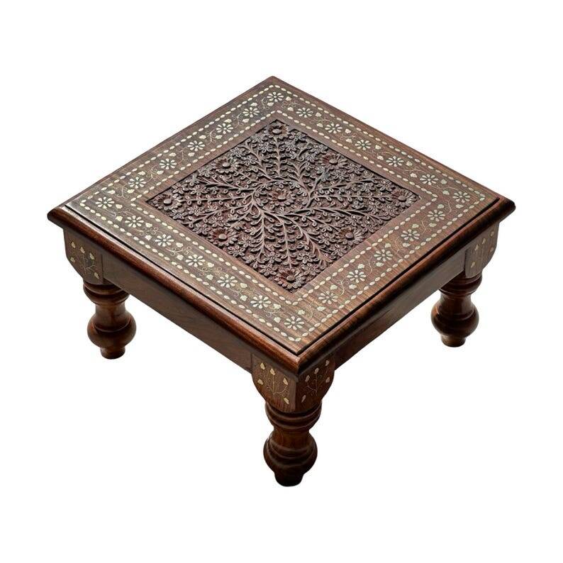 Sesham wood artisanal chowki 15 x 15 inches