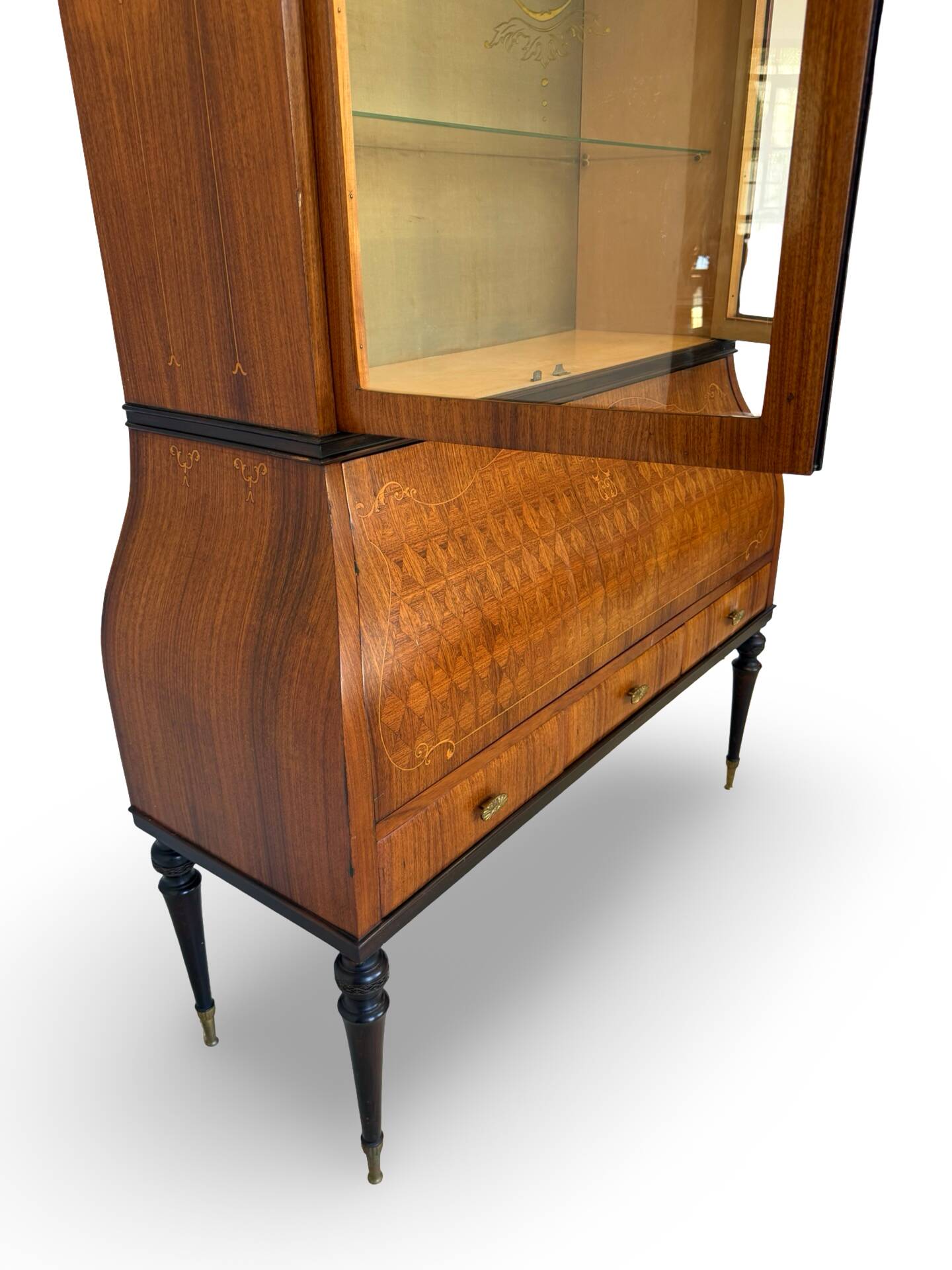 Secretary credenza in marquetry in the Italian Louis XV style from the mid-century, 1960.