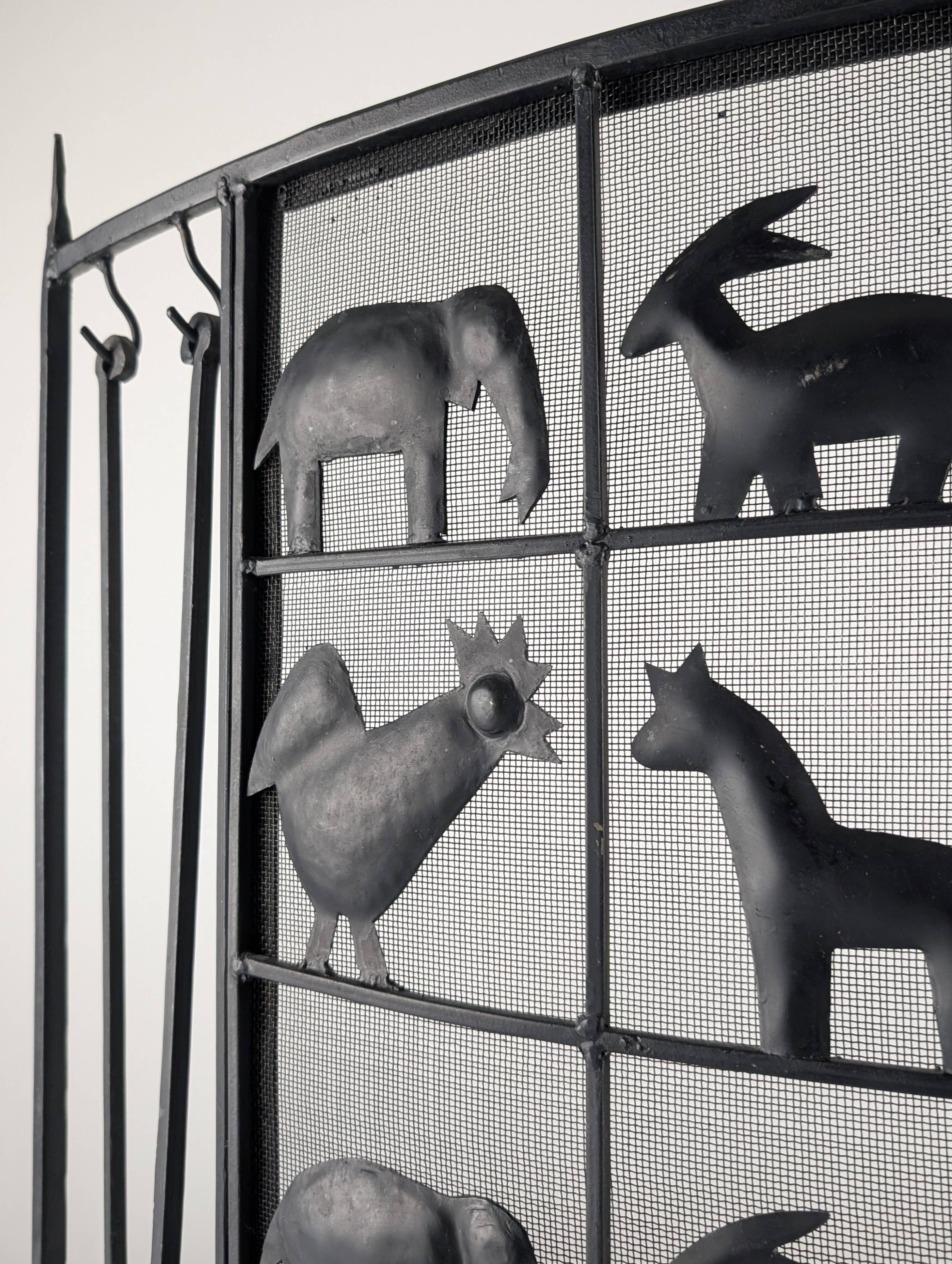 Wrought iron fireplace screen by Atelier Marolles, France, 1950s
