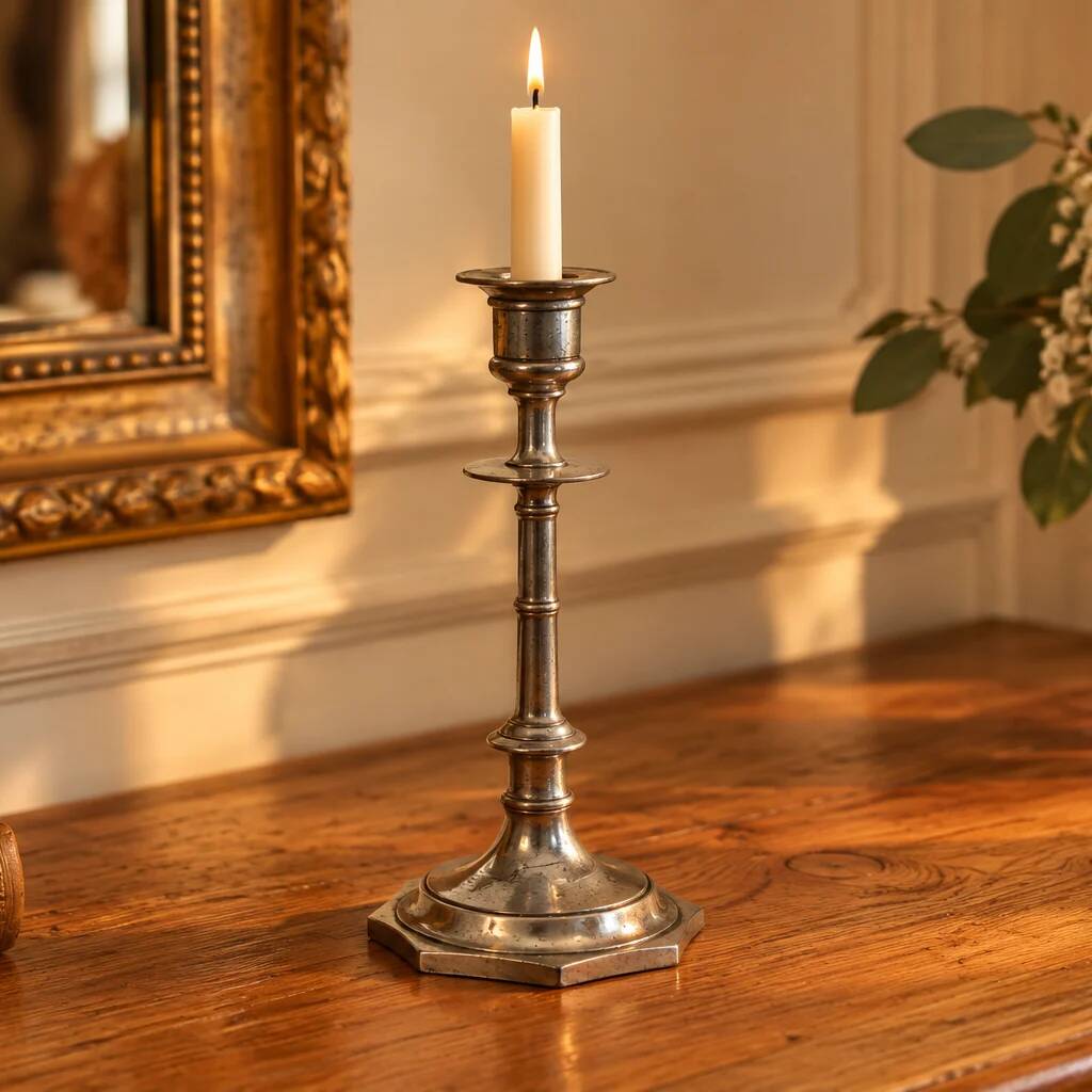 Antique silver-plated candlestick – vintage tall candle holder H25 cm