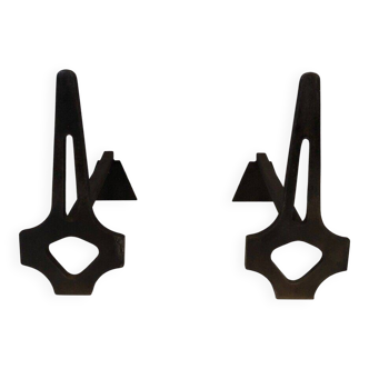 Pair of modernist and wrought iron fire dogs