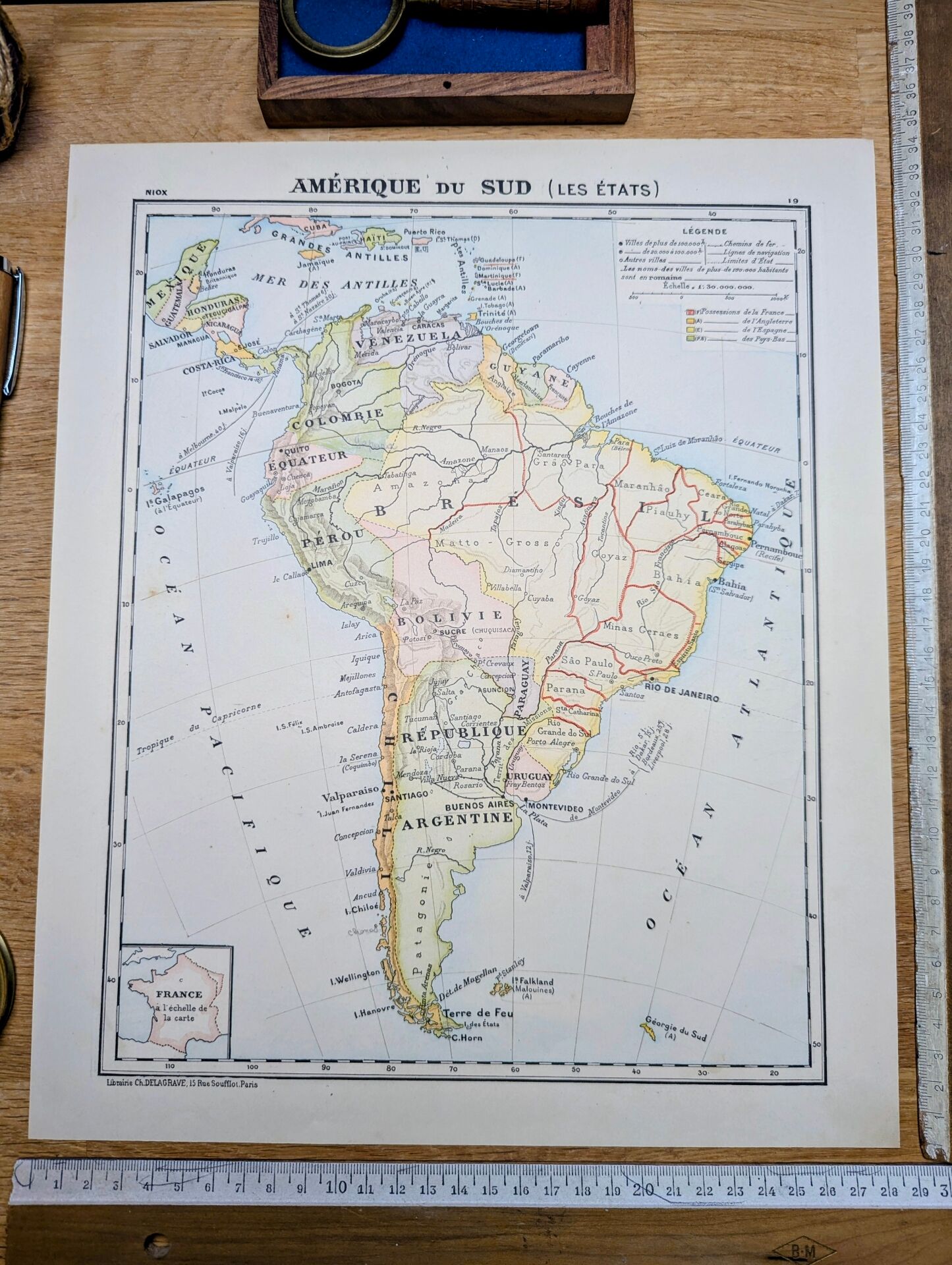 Imprimée en 1900, carte de l'Amérique du sud