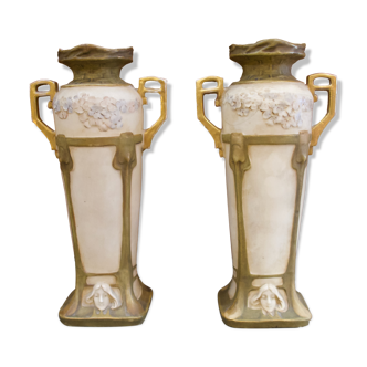 Pair of Art Nouveau Vases By The Royal Dux Bohemia Manufacture