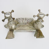 Old bathtub faucet, kitchen in silvered bronze with its shell-shaped soap dish