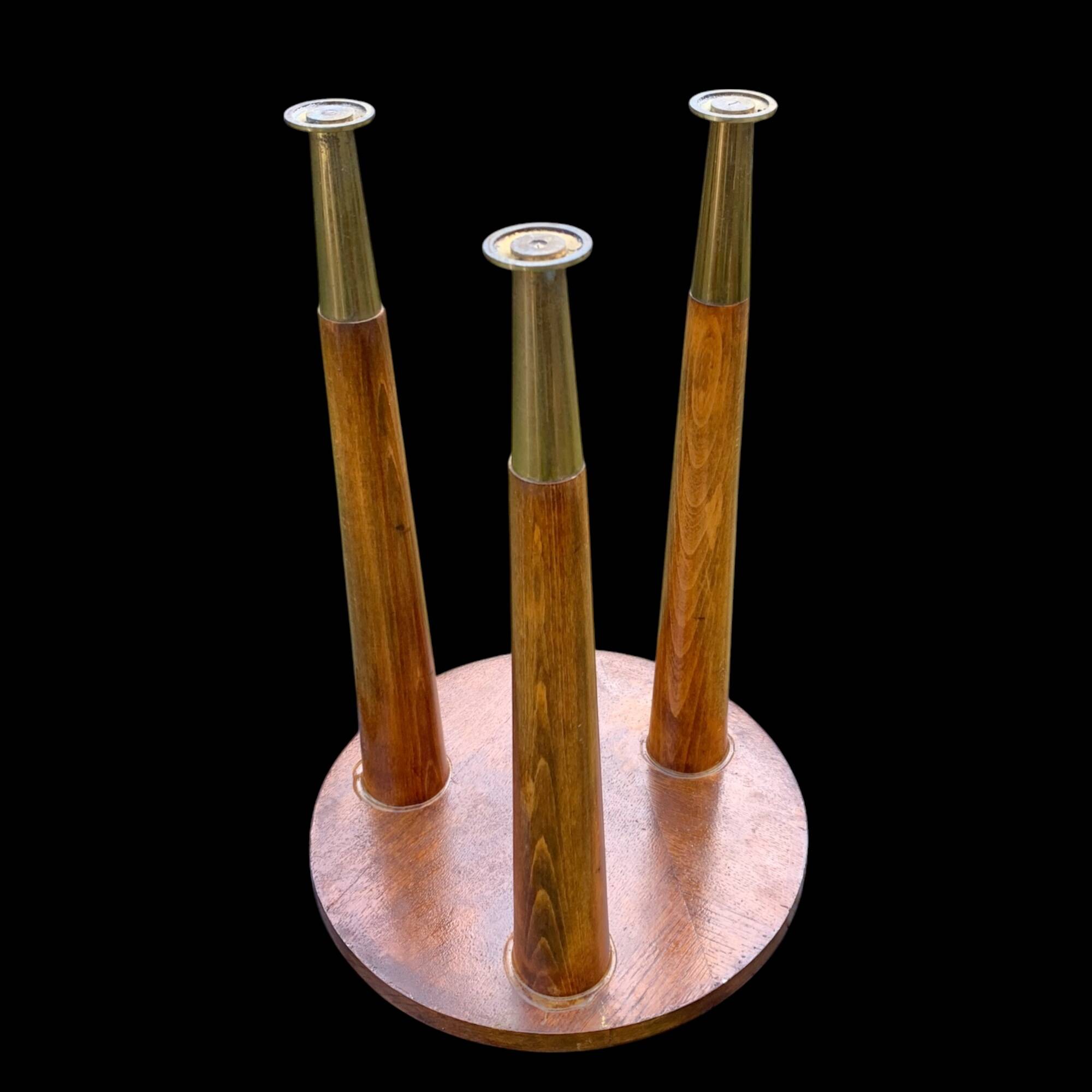 Table d'appoint vintage en bois massif et laiton – Design scandinave mid-ce