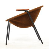 Cocktail chair, steel, leather, fur, teak. Vintage, Denmark, anonymous