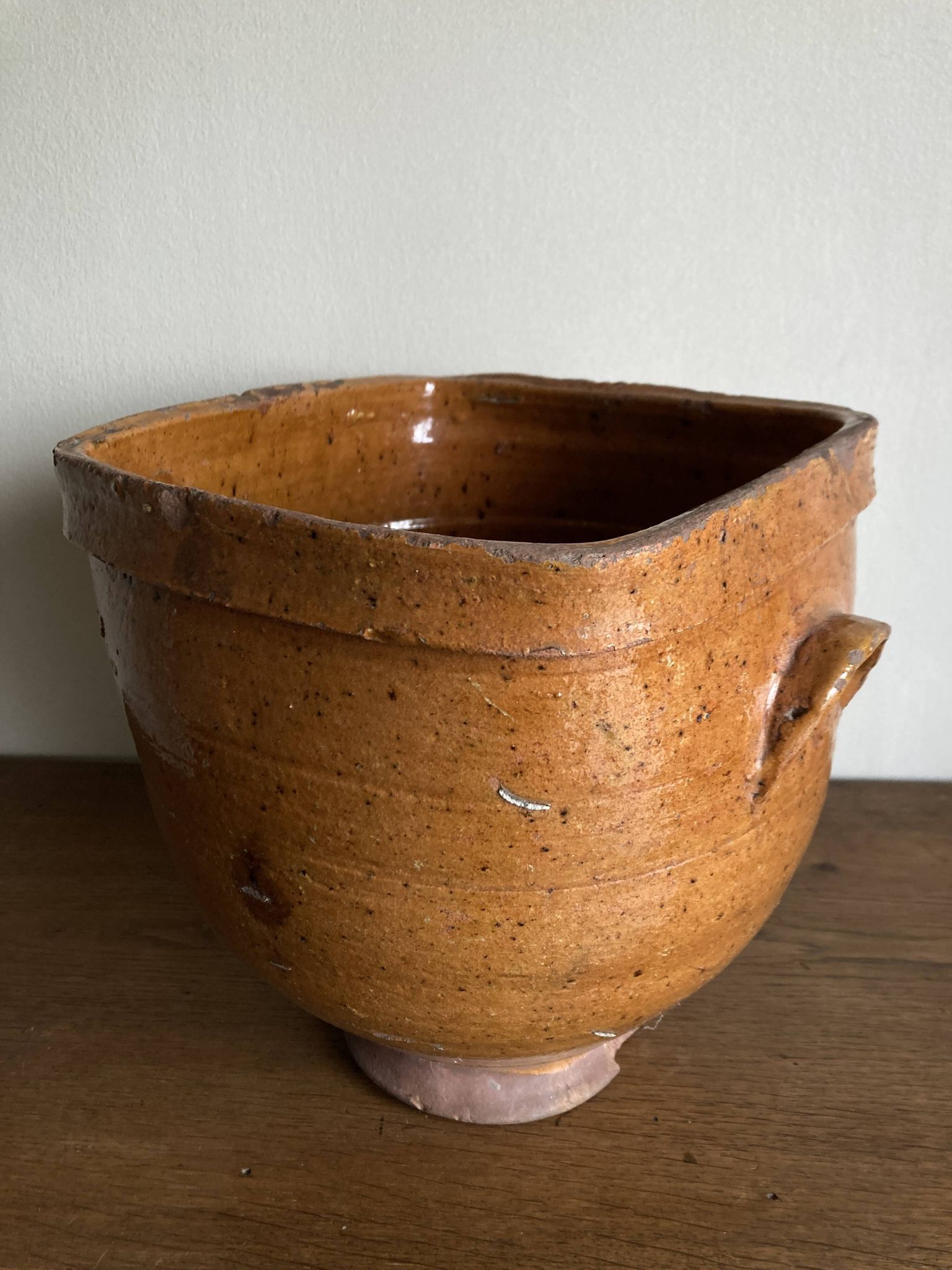 XXL glazed earthenware cache pot from the countryside, planter 1950