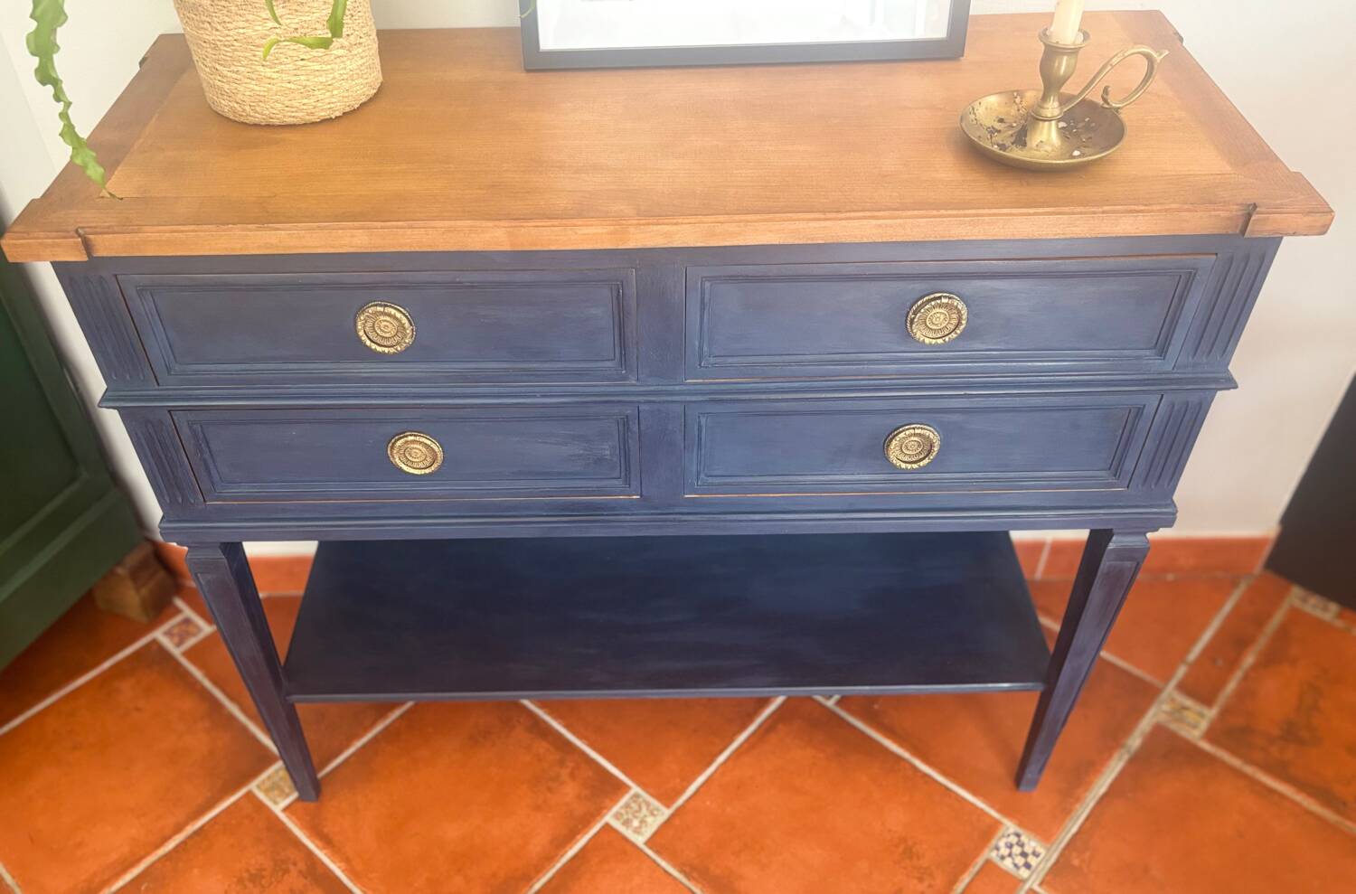 Console Louis XVI Oxford Navy – Meuble peint à la main vintage