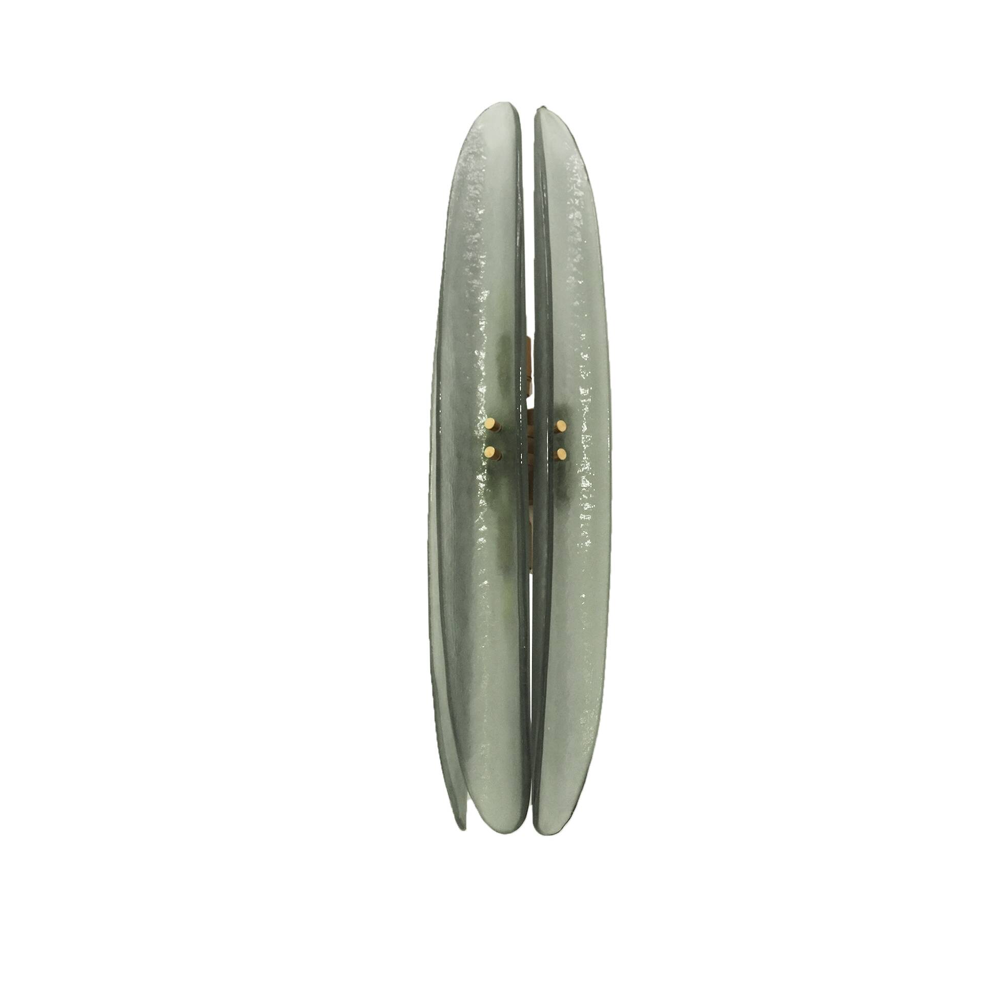 Italian wall sconces in bluish grey Murano glass and brass in mid-century modern style.