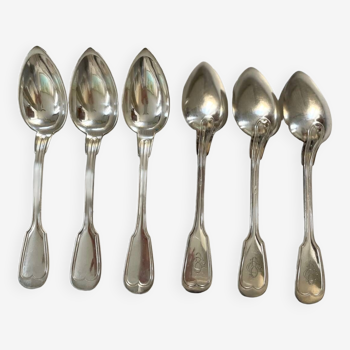 6 monogram silver metal spoons