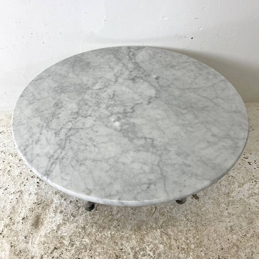 70's aluminum and white marble coffee table