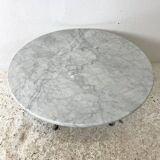 Table basse 70's alu et marbre blanc
