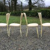 4 vintage chairs in tubular metal lacquered white yellow.