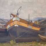 "Boats moored on the shore" Gerard Beutner, Art Deco, 1920s – Poland