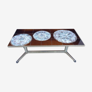 Chrome coffee table and earthenware 1970