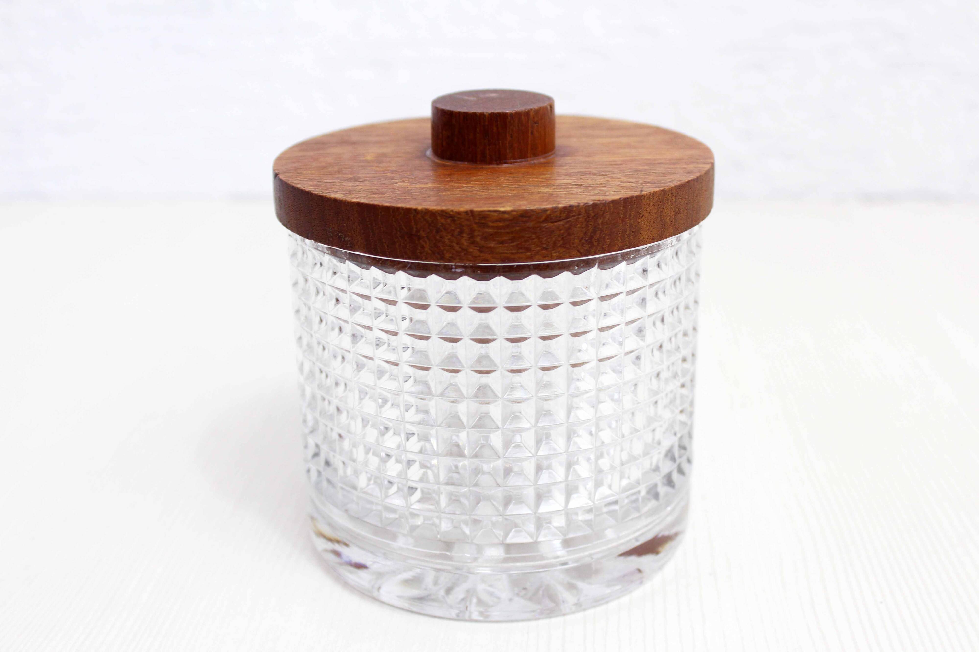 Vintage glass and teak candy box