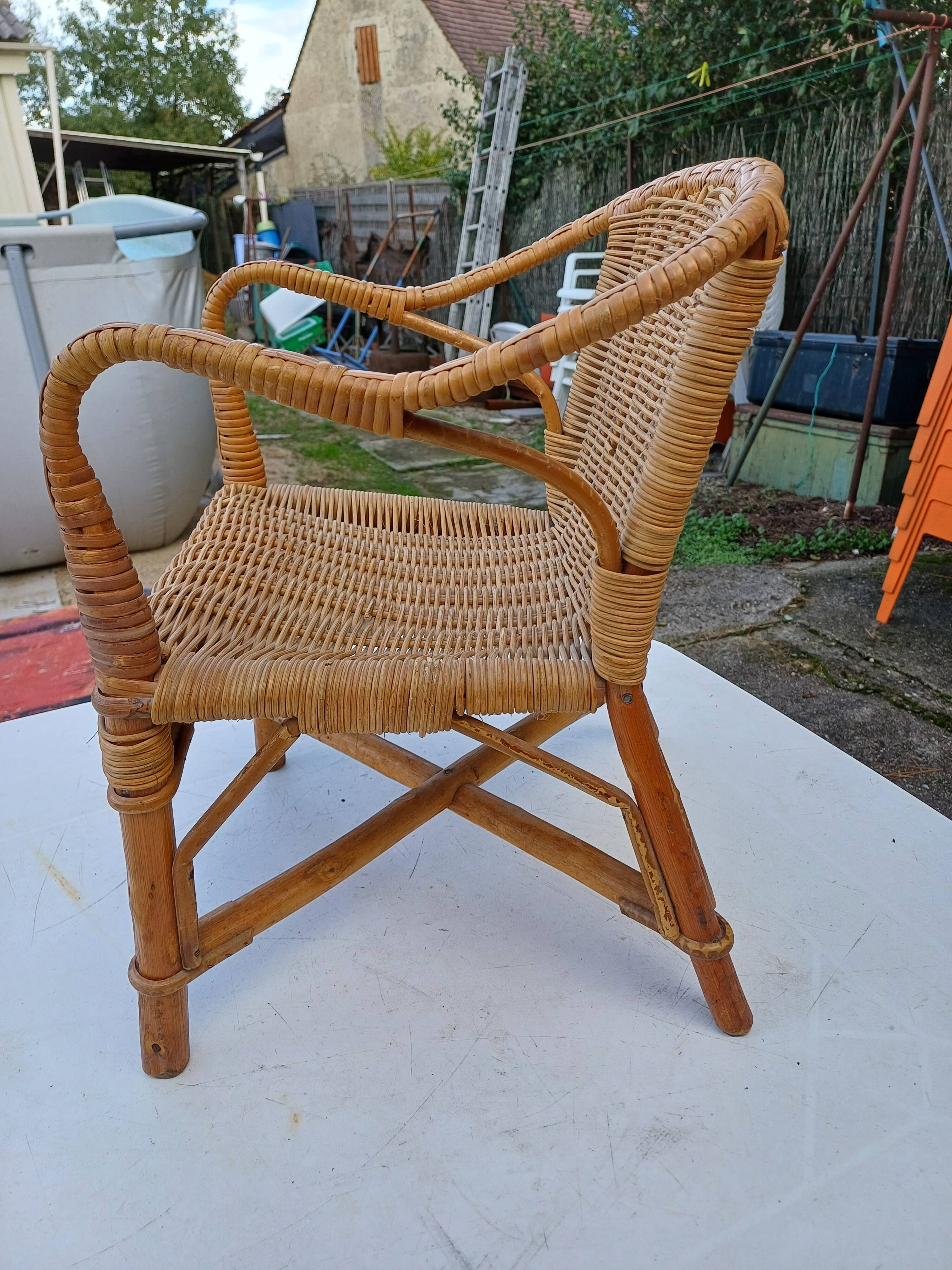 Vintage Bamboo Rattan Children's Armchair