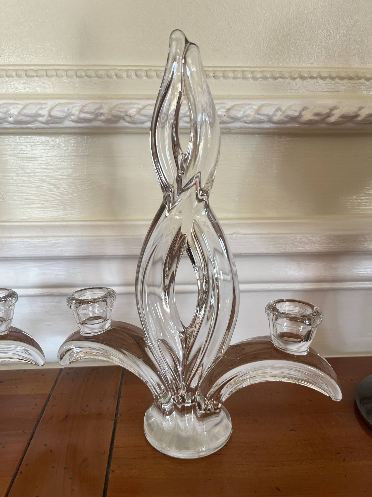 Pair of two-light crystal candlesticks signed Vannes