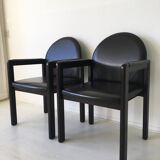 Six fauteuils en cuir noir et bois Bulo