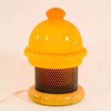 Vintage table lamp in orange glass and black perforated metal 70s