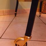 Lounge table, side table on wheels, formica top, gold and black metal