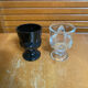 Pair of Antique Egg Cups in Black Opaline and Vintage Moulded Glass