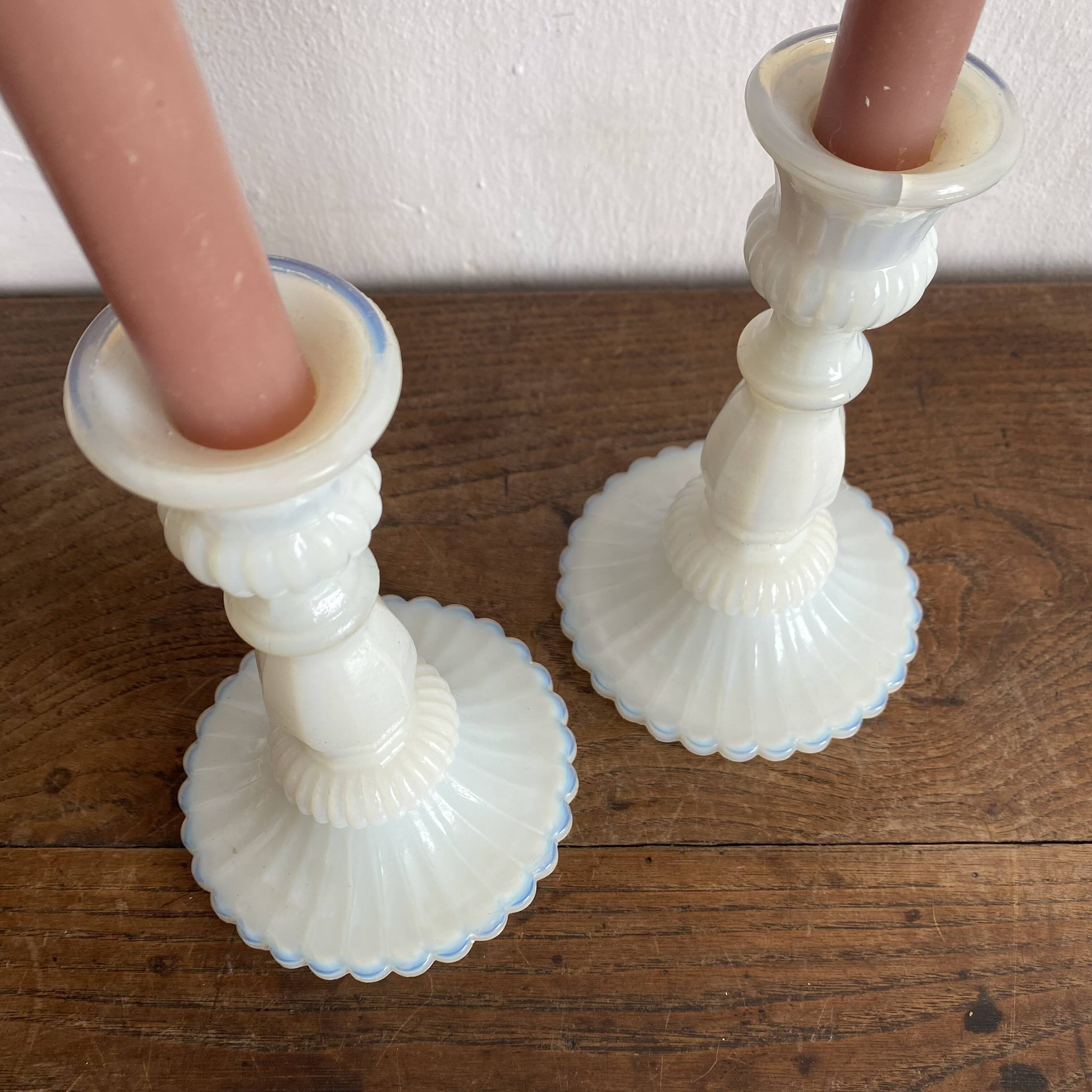 Pair of opaline candlesticks