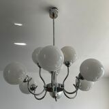 Space age chandelier in opaline and chrome metal