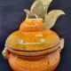 Gérard Crociani soup tureen in orange zoomorphic ceramic French gilded with fine gold Vallauris