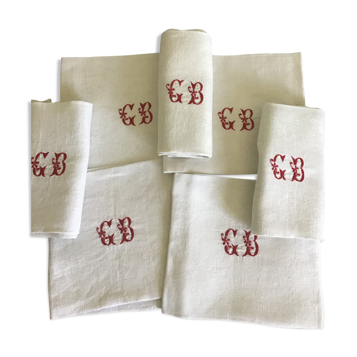 7 monogrammed damasse cotton towels