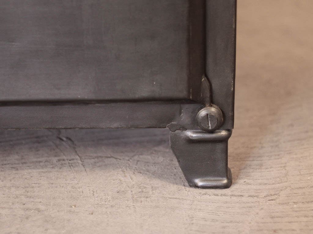 Industrial storage cabinet with 2 brushed steel swing doors, circa 1950