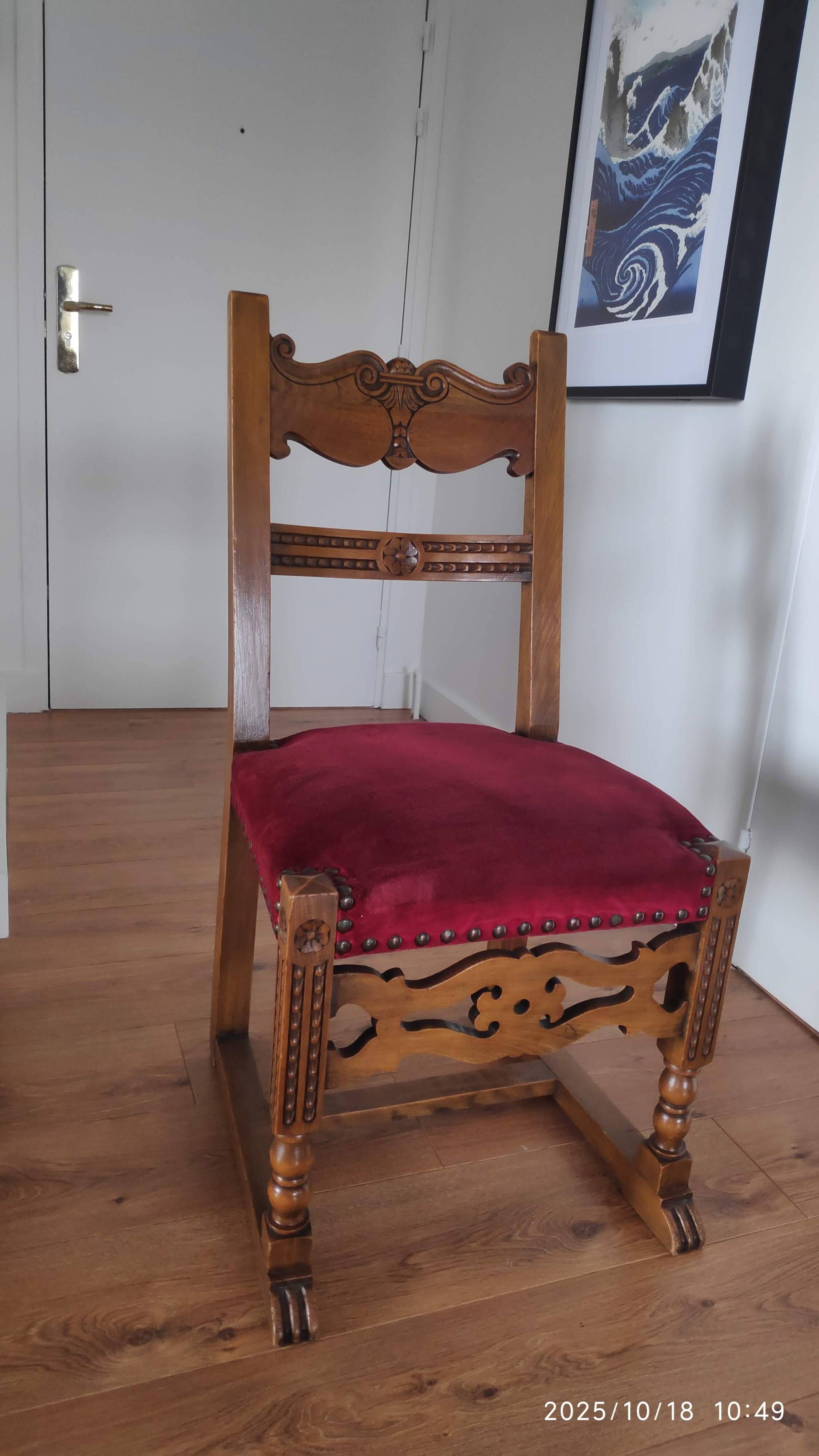 Set of 6 Louis XIII / Renaissance style chairs - carved solid oak