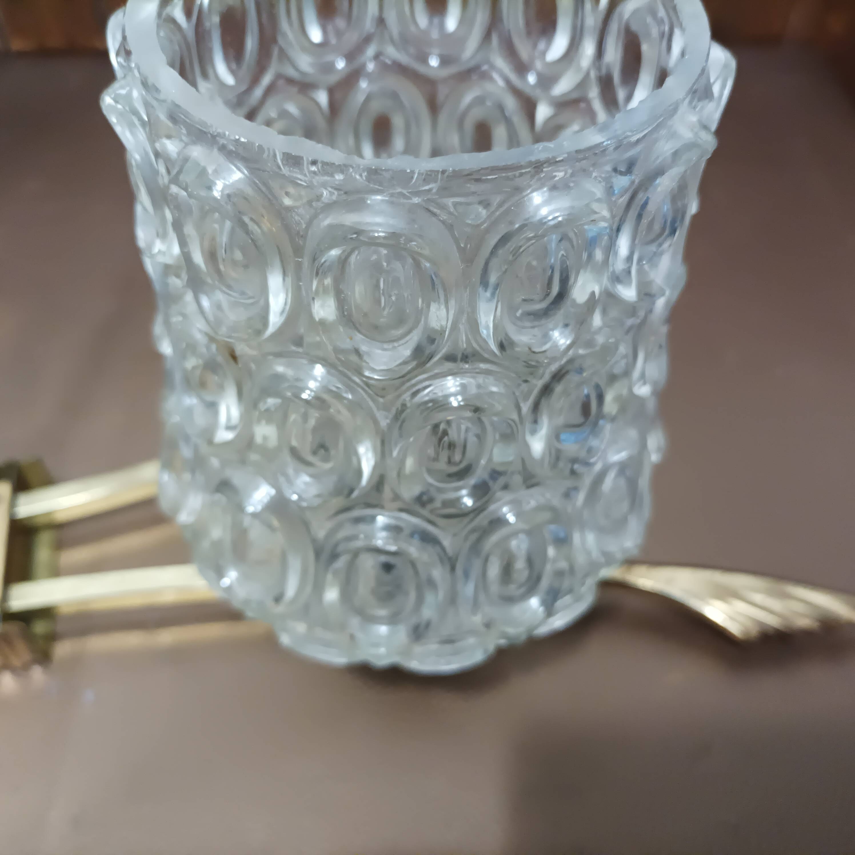 Vintage 1960s glass and brass chandelier from the 50s - 2 branches