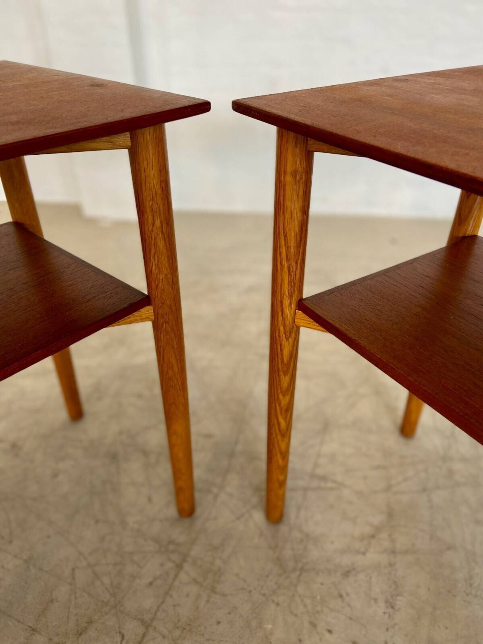 Vintage Danish mid-century teak and oak bedside tables by Næstved Møbelfabrik
