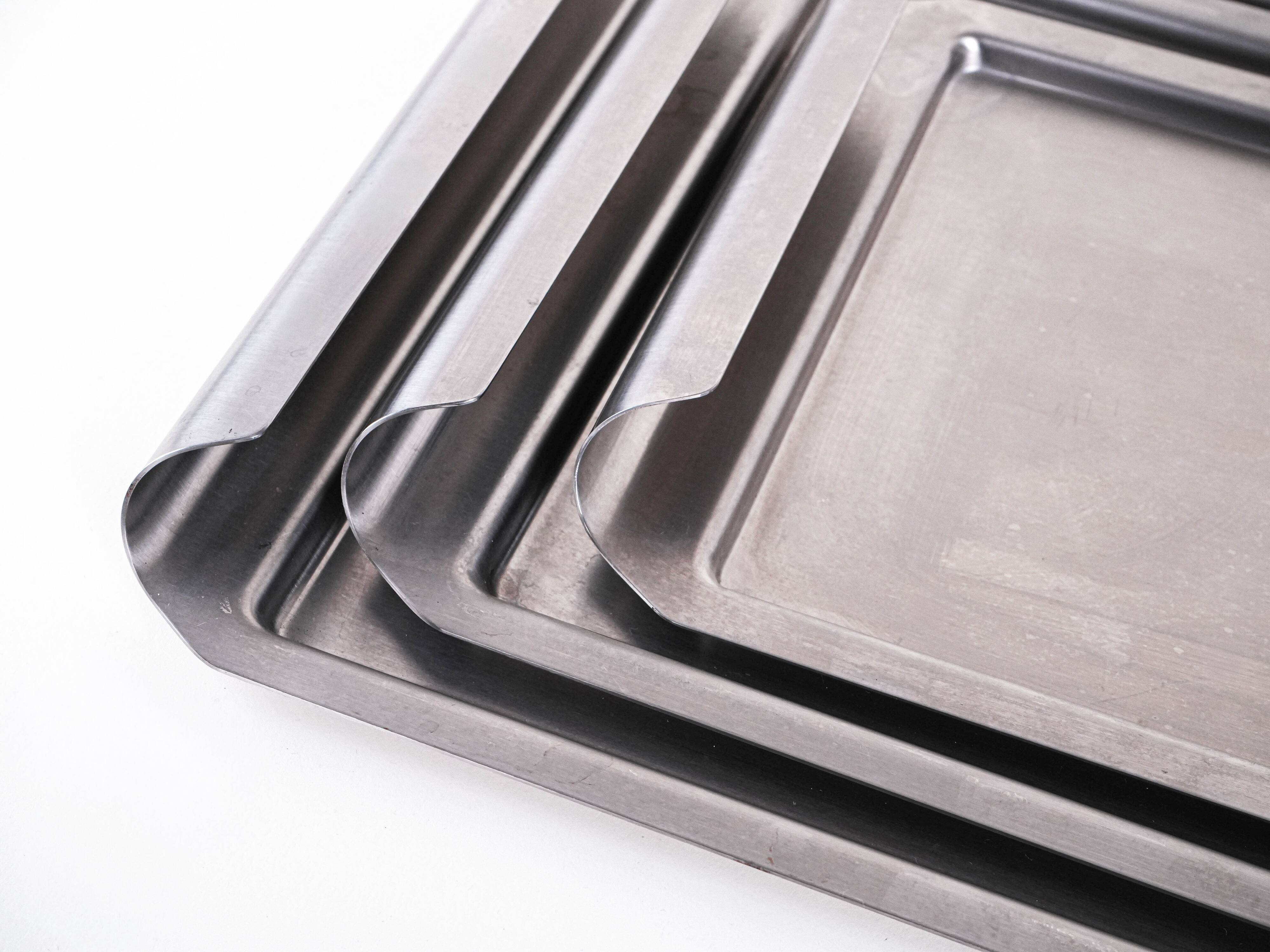 Set of stainless steel trays, Italian design, 1970s, made in Italy