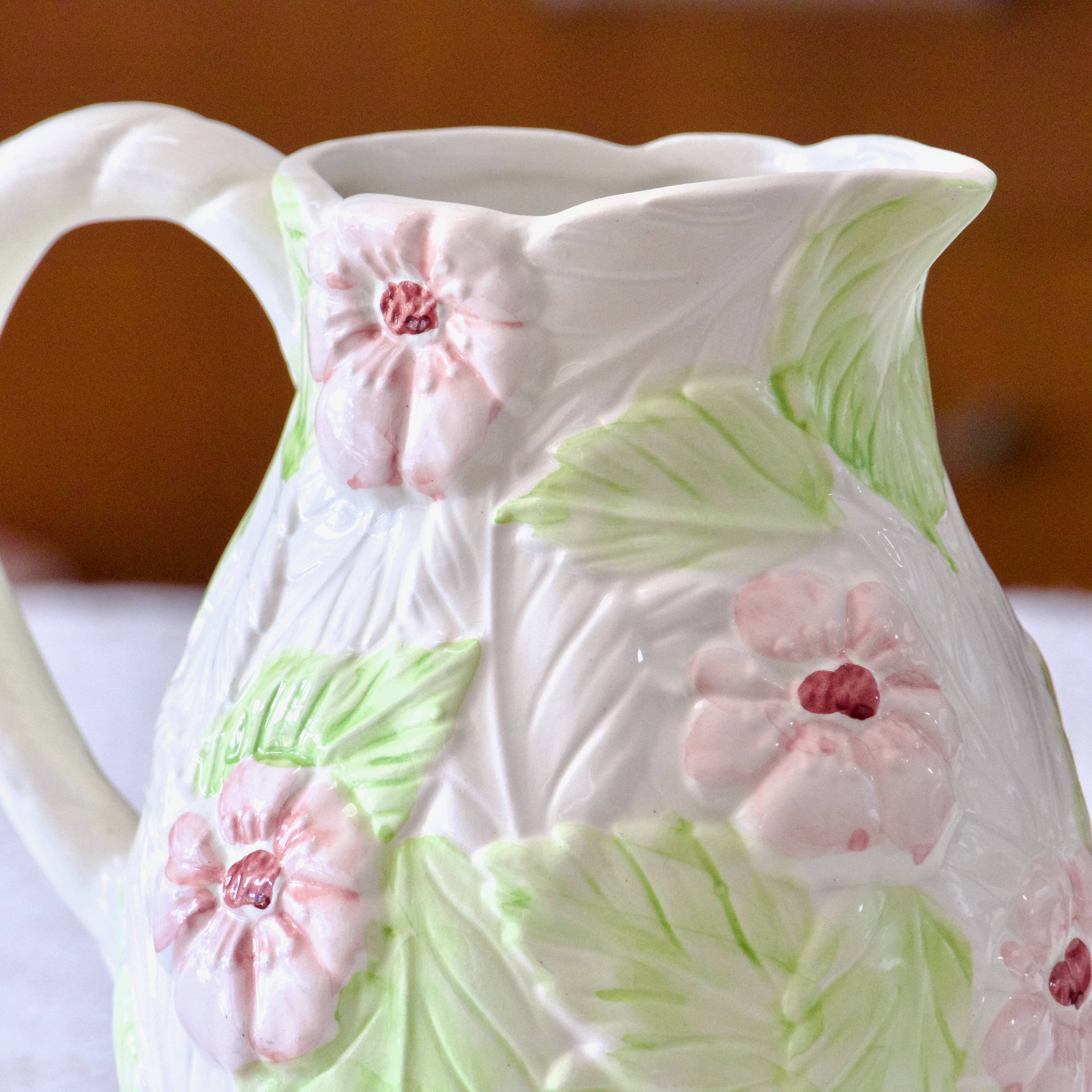Hand-painted floral slip carafe