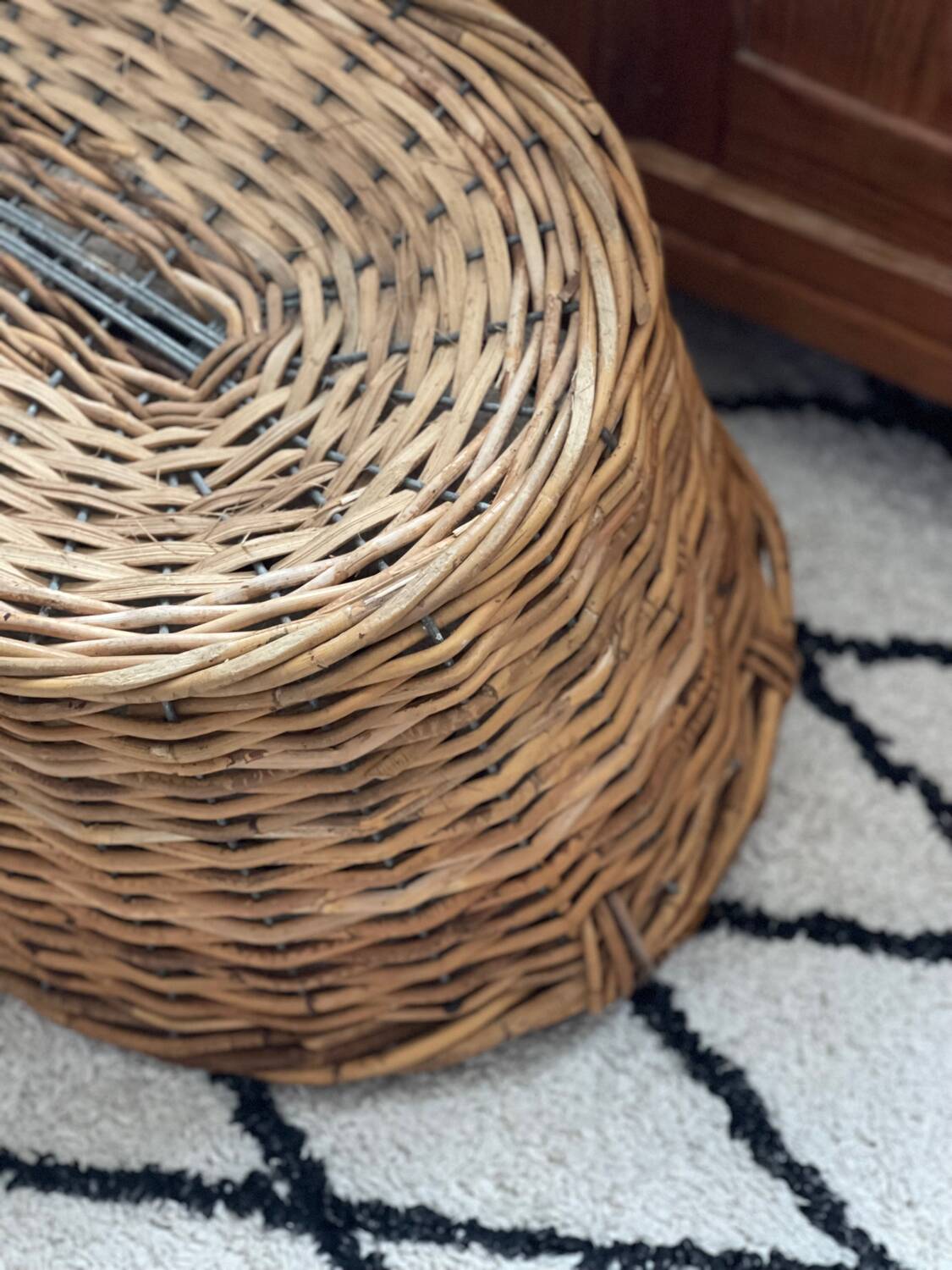 Old rattan and metal basket