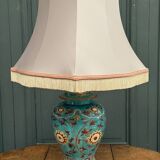 Large Chinese ceramic lamp, 20th century, floral decoration, original lampshade