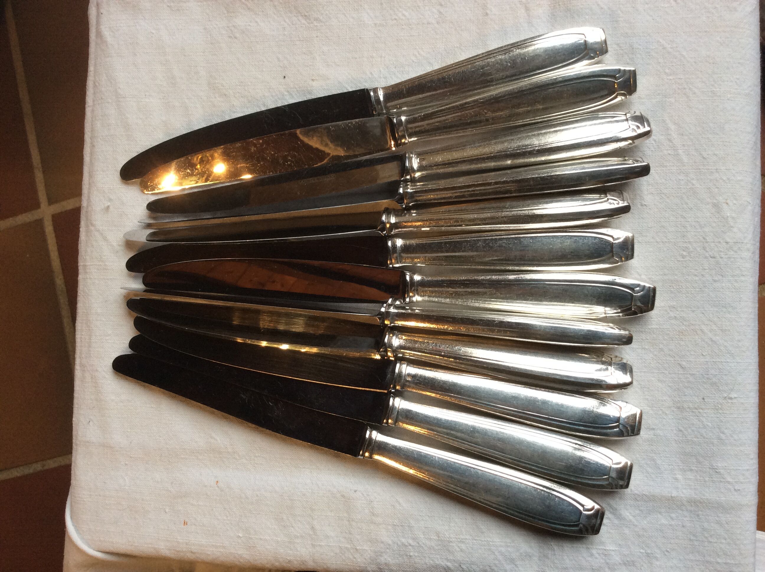 Art Deco silver metal knives