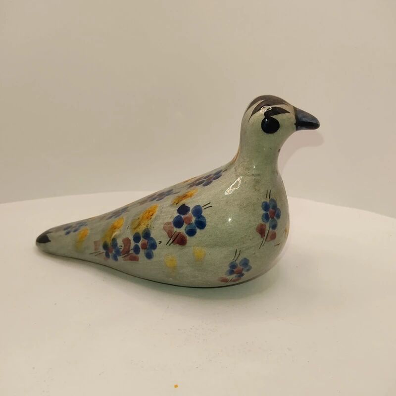 Ceramic dove bird, glazed with hand-painted floral decoration, vintage.